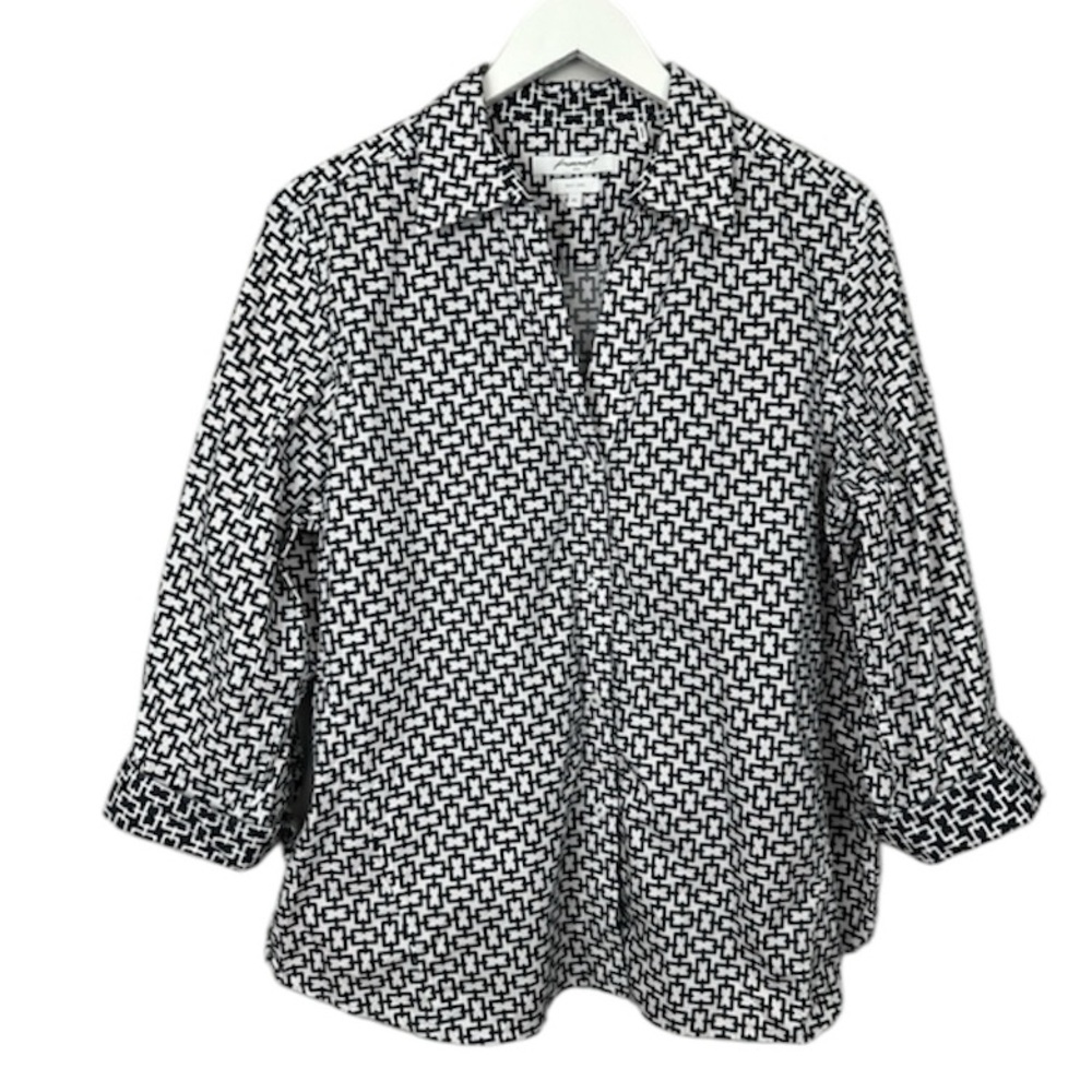 Foxcroft NYC Easy Care Geometric Print 3/4 sleeve Button Down Top XL